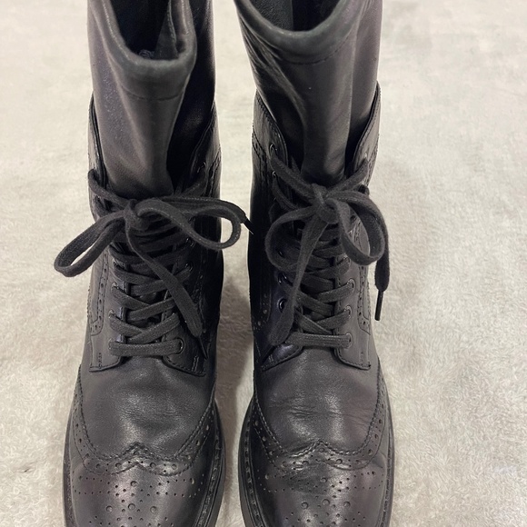 Prada Black Leather Combat Boots Size 7 - Picture 4 of 13
